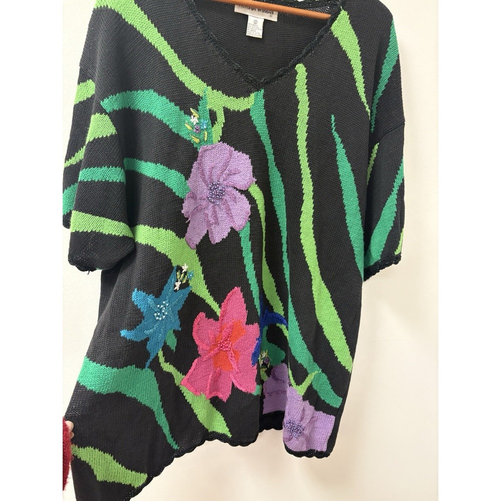 Vintage Victoria Harbour Embroidered Floral Sweater Short Sleeves Sz 3X